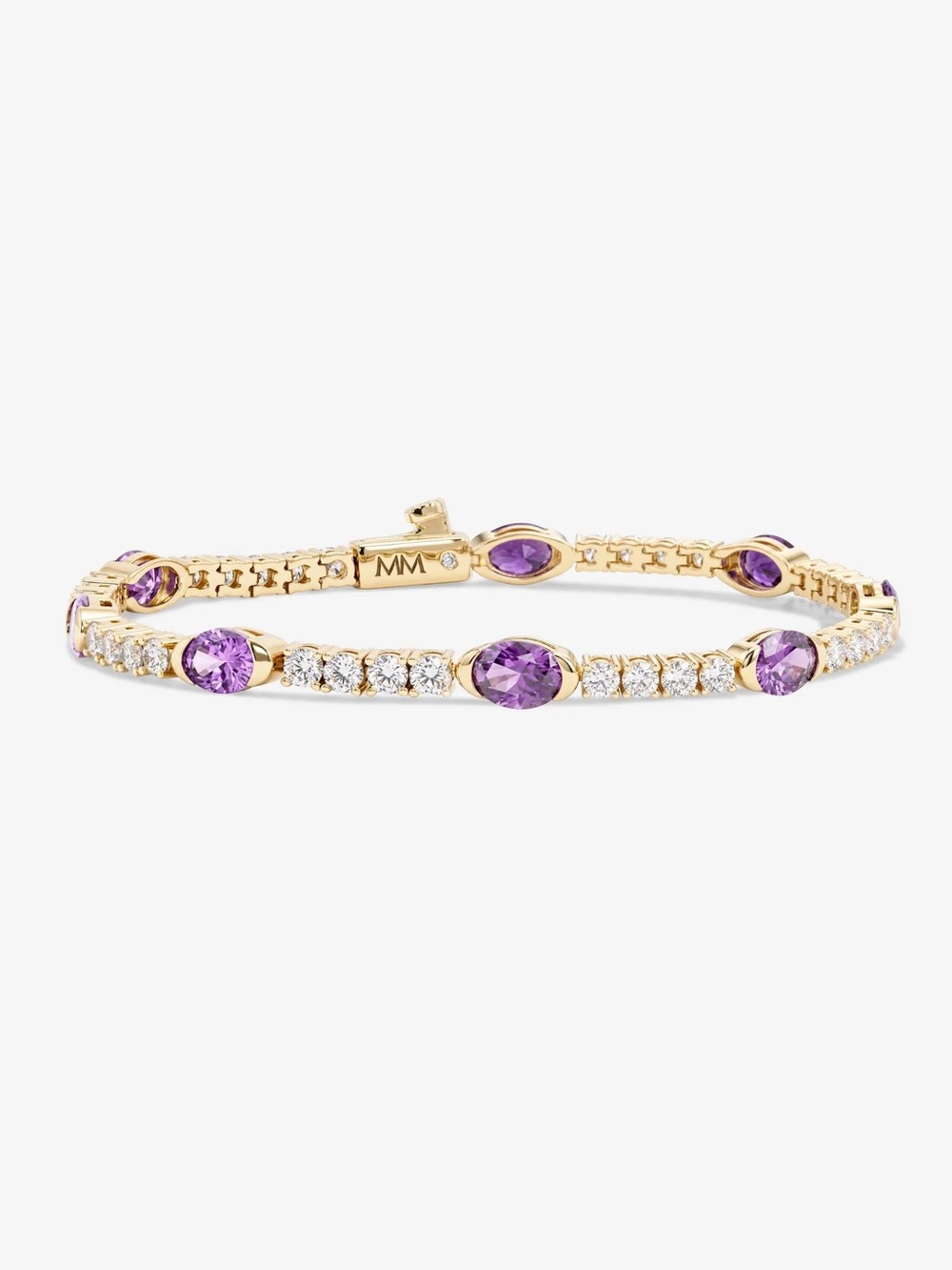 Melinda Maria Gold Bracelet with Simulated Amethysts and Diamondettes- 6.5”